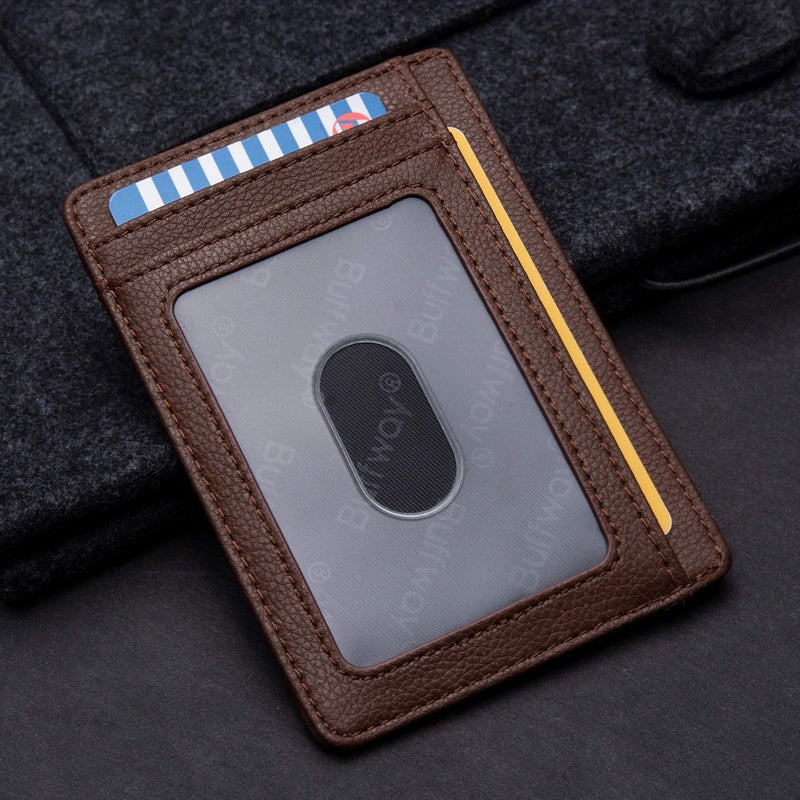 Buffway Slim Minimalist Front Pocket RFID Blocking Leather Wallets for Men and Women - Lichee Coffee - Image 3